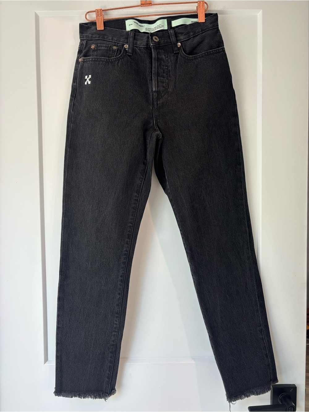 Off-White Virgil Abloh Black Denim Arrow Jeans Raw Hem